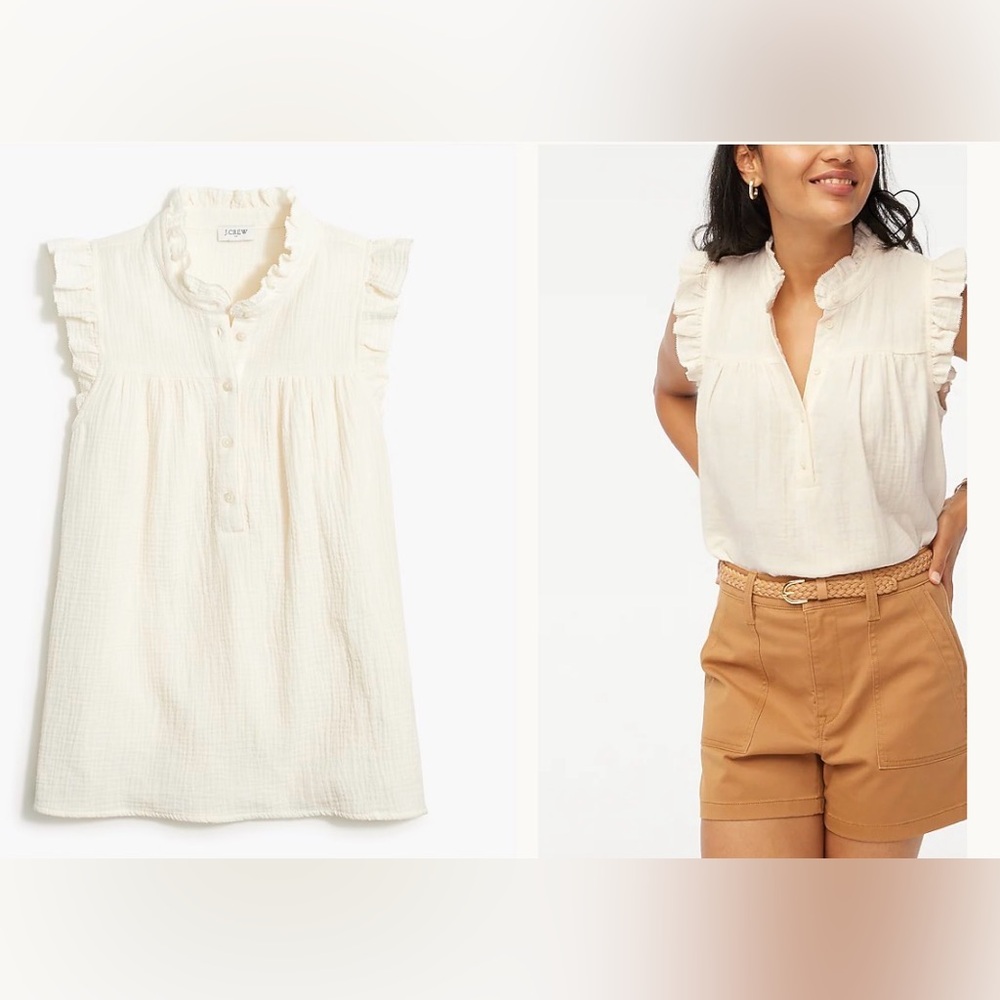 j. crew factory •gauze smocked ruffleneck top